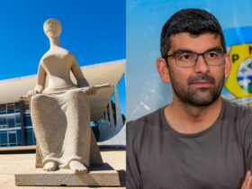 Prefeito daniel santos ao lado da fachada do stf, em uma montagem