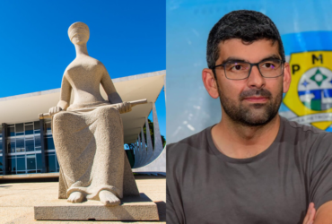 Prefeito daniel santos ao lado da fachada do stf, em uma montagem