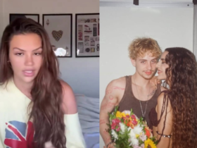 Trecho do vídeo de Vivi Wanderlei e imagem do casal Juliano Floss e Marina Sena