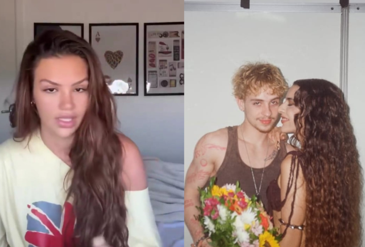 Trecho do vídeo de Vivi Wanderlei e imagem do casal Juliano Floss e Marina Sena