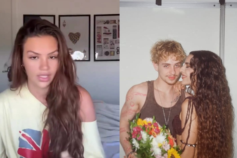 Trecho do vídeo de Vivi Wanderlei e imagem do casal Juliano Floss e Marina Sena