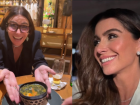 Imagem de Giovanna Antonelli provando tacacá em Belém.