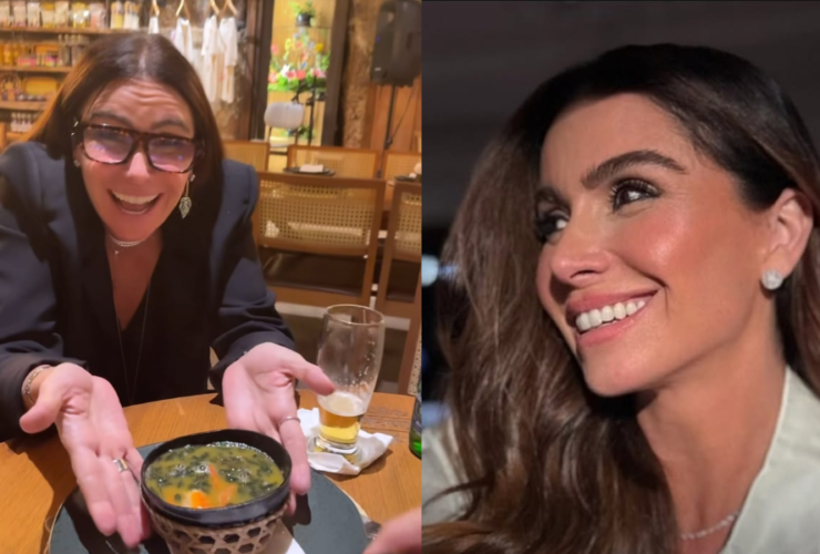 Imagem de Giovanna Antonelli provando tacacá em Belém.