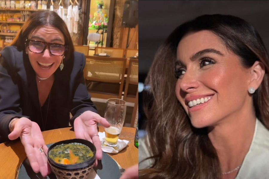 Imagem de Giovanna Antonelli provando tacacá em Belém.