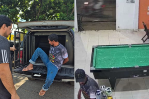 Imagem da prisão do suspeito e das câmeras de segurança no momento do crime.