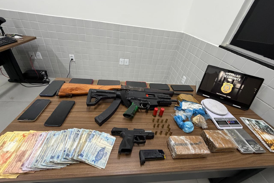 Imagem das apreensões sobre uma mesa.