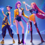 Imagem oficial da animação "Guerreiras do K-Pop", da Netflix, onde estão as personagens Rumi, Mira e Zoey.