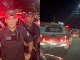 Tenente coronel da PM e viaturas patrulhando Marituba