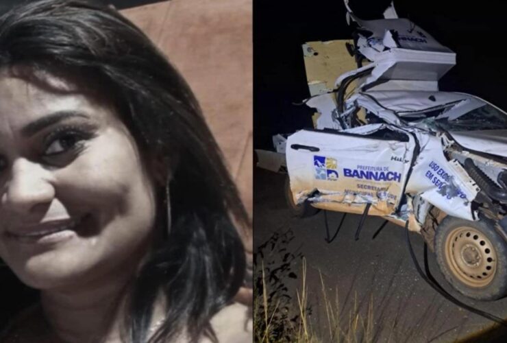 À esquerda: vítima do acidente. À direita: carro destruído