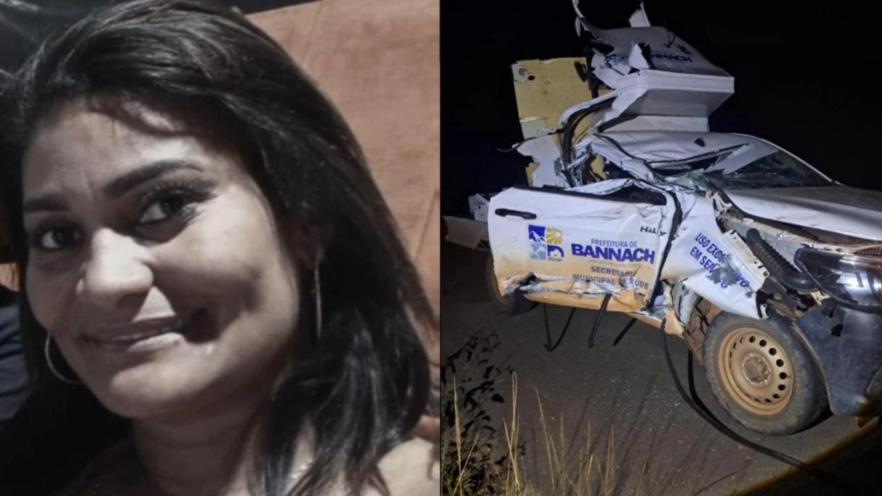 À esquerda: vítima do acidente. À direita: carro destruído