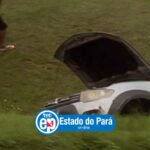 Carro tombado no canteiro da Av. Independencia