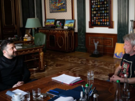 Ator premiado com o Oscar em encontro com presidente da Ucrânia