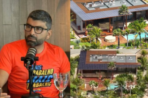 do lado esquerdo o prefeito daniel e do lado direito uma imagem da casa