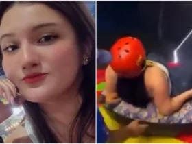 Jovem descendo no tobogã, instantes antes da tragédia