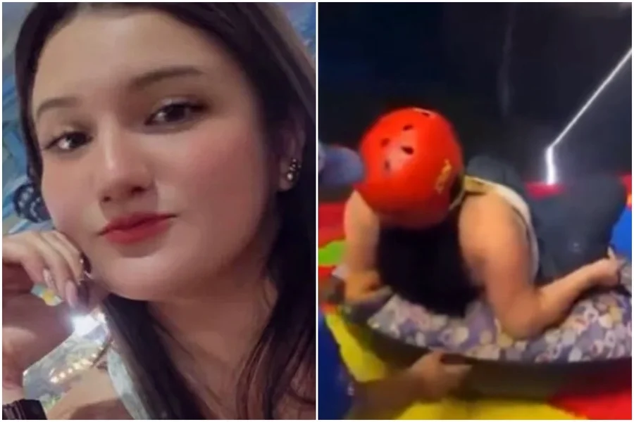 Jovem descendo no tobogã, instantes antes da tragédia