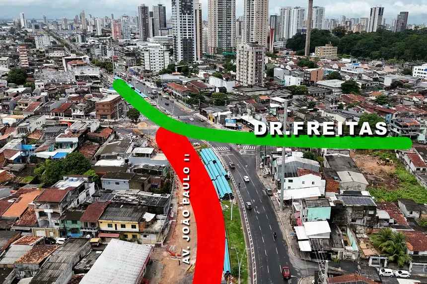 Avenida João Paulo II fica interditada para obras em viaduto.