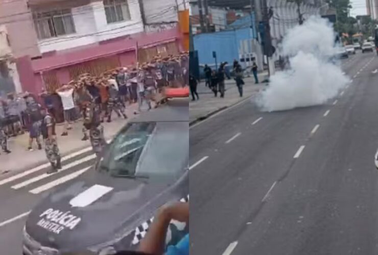 Torcidas organizadas protagonizaram confusão durante jogo no Baenão. PM levou 45 adolescentes à Data em Belém.