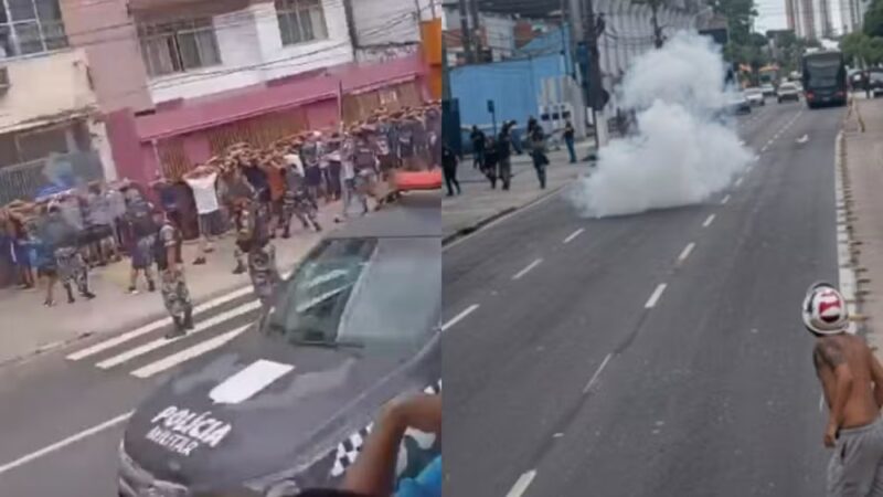 Torcidas organizadas protagonizaram confusão durante jogo no Baenão. PM levou 45 adolescentes à Data em Belém.