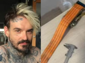 PC Siqueira e o objeto usado na morte, de acordo com a primeira versão da perícia.