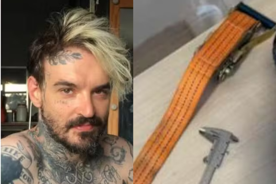 PC Siqueira e o objeto usado na morte, de acordo com a primeira versão da perícia.