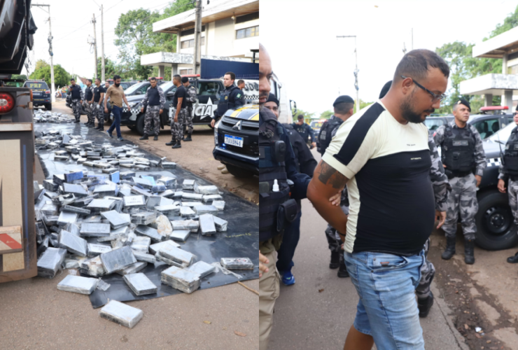 Imagem da apreensão da droga e da prisão do suspeito em Goianésia do Pará.