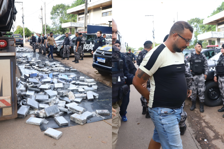Imagem da apreensão da droga e da prisão do suspeito em Goianésia do Pará.