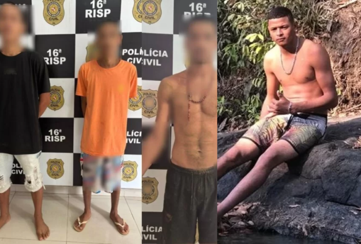 Imagem dos suspeitos detidos na operação da polícia civil e da vítima Adriel Ribeiro dos Santos.