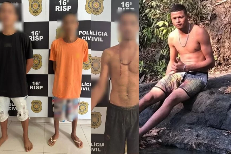 Imagem dos suspeitos detidos na operação da polícia civil e da vítima Adriel Ribeiro dos Santos.