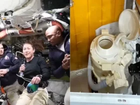 Astronautas com perrengue no banheiro