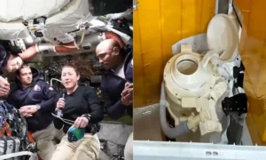 Astronautas com perrengue no banheiro