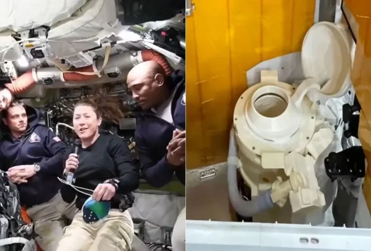 Astronautas com perrengue no banheiro