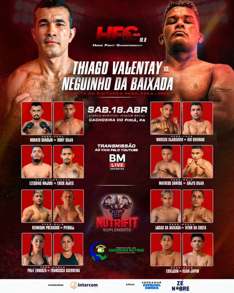 Card informativo com as lutas da noite do evento