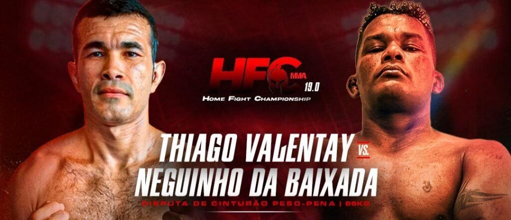 Card destacando a o confronto em disputa pelo cinturão peso pena