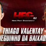 Card destacando a o confronto em disputa pelo cinturão peso pena