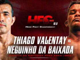 Card destacando a o confronto em disputa pelo cinturão peso pena