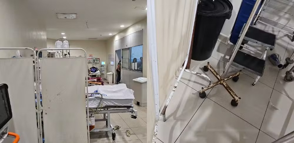 Fotos mostram a situação da "sala vermelha" no PSM da 14, em Belém.