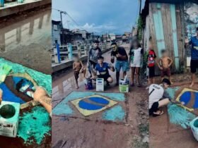 Ação bem-humorada em via sem asfalto chamou atenção para problemas de infraestrutura em área de Belém.