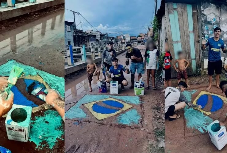 Ação bem-humorada em via sem asfalto chamou atenção para problemas de infraestrutura em área de Belém.