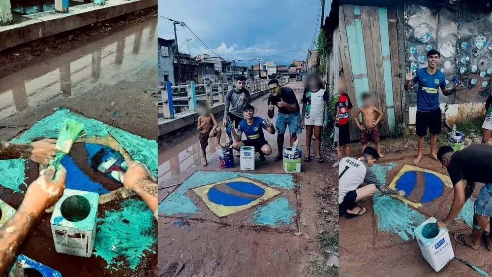 Ação bem-humorada em via sem asfalto chamou atenção para problemas de infraestrutura em área de Belém.