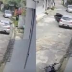 Câmeras de segurança flagraram o momento que o homem furta a encomenda de salgados.