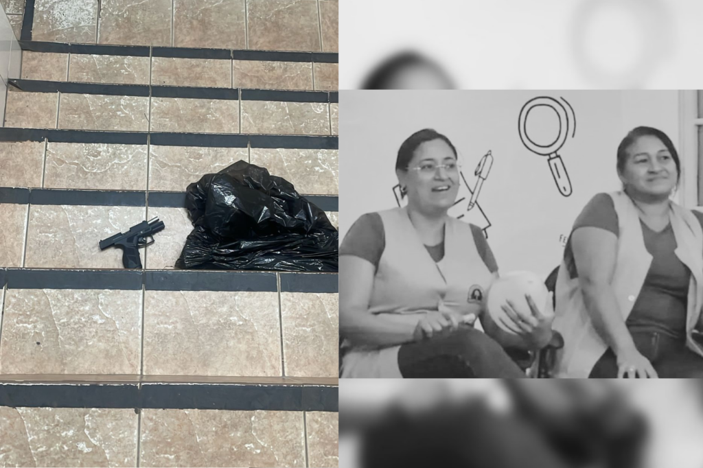 À esquerda, arma utilizada no crime, à direita, as vítimas