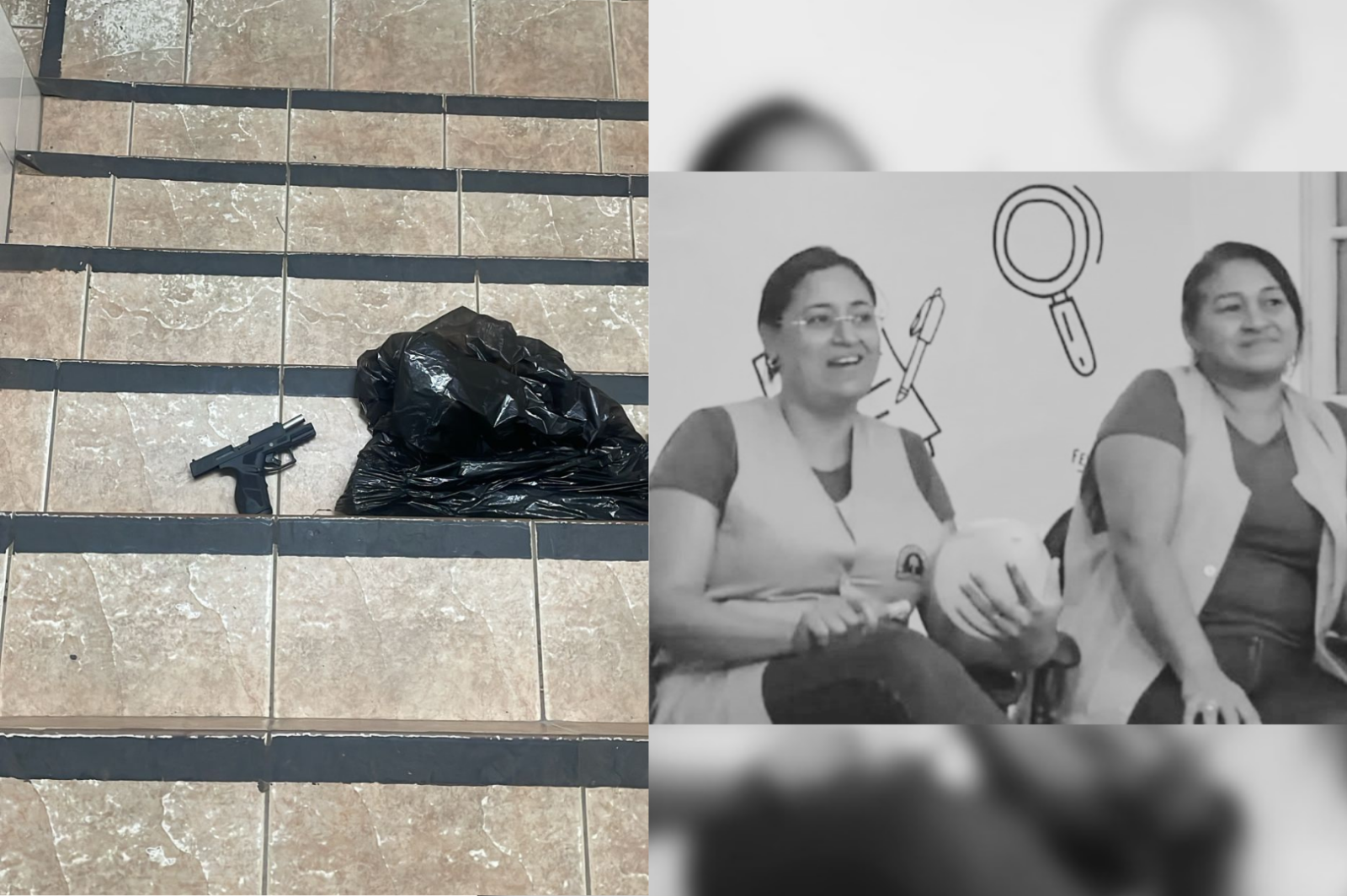 À esquerda, arma utilizada no crime, à direita, as vítimas