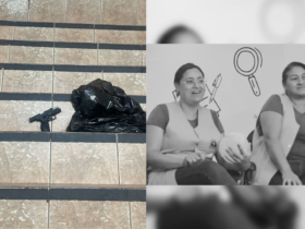 À esquerda, arma utilizada no crime, à direita, as vítimas