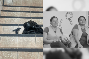 À esquerda, arma utilizada no crime, à direita, as vítimas