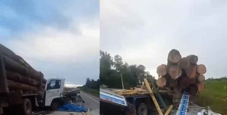 Acidente envolvendo dois caminhões, um deles carregado com toras de madeira, ocorreu na madrugada desta segunda-feira (29) e deixou uma vítima fatal em Ipixuna do Pará.