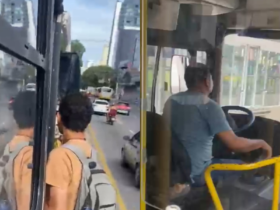 As imagens foram registradas por passageiros do coletivo e o episódio teria ocorrido após a saída do coletivo do Terminal de São Brás.