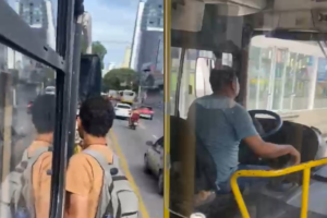 As imagens foram registradas por passageiros do coletivo e o episódio teria ocorrido após a saída do coletivo do Terminal de São Brás.