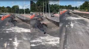 Via expressa passa por bloqueio temporário para reparos; governo afirma que obras serão custeadas pelas empresas responsáveis.