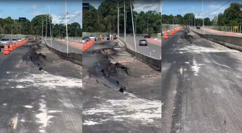 Via expressa passa por bloqueio temporário para reparos; governo afirma que obras serão custeadas pelas empresas responsáveis.