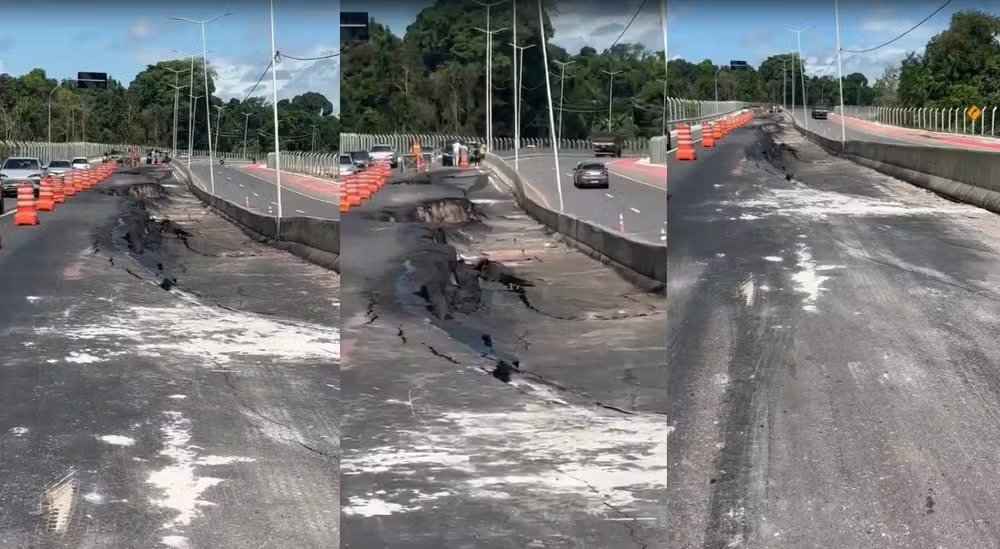 Via expressa passa por bloqueio temporário para reparos; governo afirma que obras serão custeadas pelas empresas responsáveis.